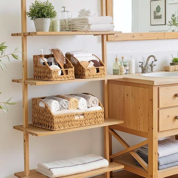 GRANNY SAYS Wicker Storage Basket for Shelves, Wicker Basket with Handles, Trapezoid Woven Baskets for Storage, Decorative Baskets for Home Decor, Natural, 3 Pack