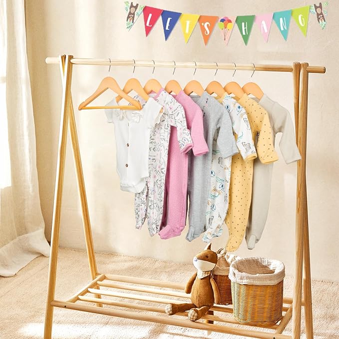 ELONG HOME Baby Hangers, 20 Pack Natural Wooden Kids Hangers for Closet, Premium Children's Clothes Hangers with 360° Swivel Hook