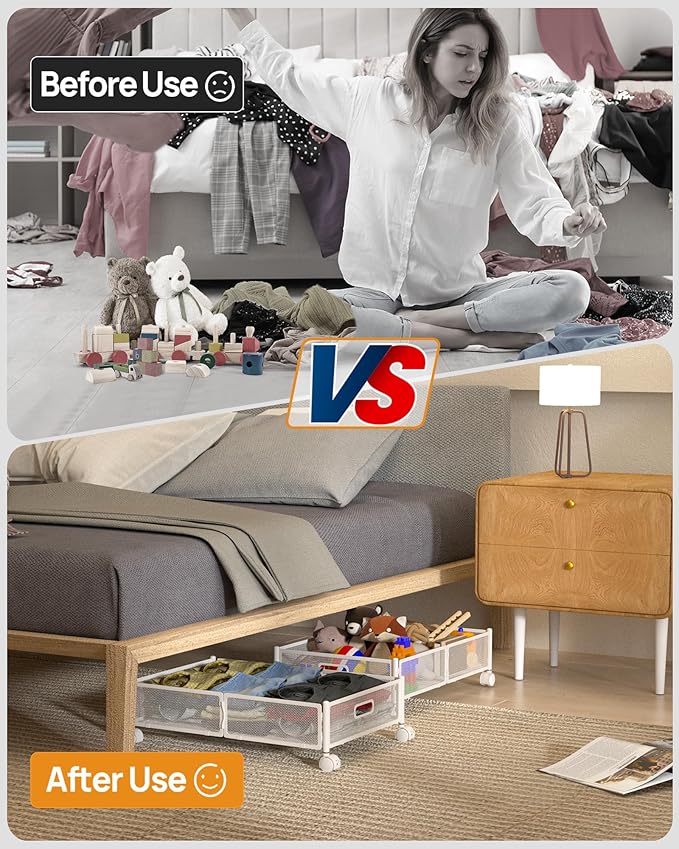 Under Bed Organizer, Storage Bins Under Bed, 60L Underbed Storage Bins for Bedroom Clothes Shoes Blankets (White, 1 Pack)