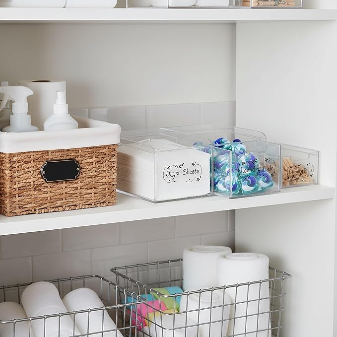 TOPZEA Dryer Sheet Holder, Clear Acrylic Laundry Organizer, 2 in 1 Dryer Sheet & Pods Container Dispenser with Label & Drawer, Storage Box for Laundry Room Organization, Dishwasher Pod, Clothespins