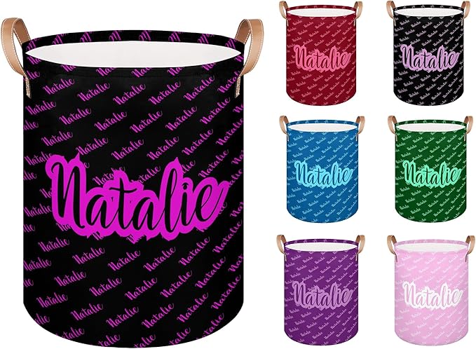 Personalized Laundry Basket, Custom Gift Laundry Hamper, Collapsible Nursery Waterproof Laundry Baskets, Dirty Clothes Toy Hamper with Handles Name Black Hot Pink