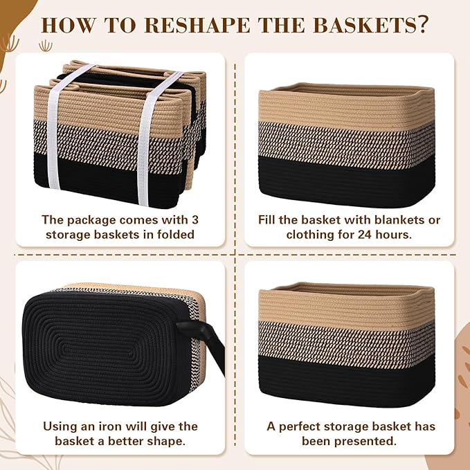 Baskets for Organizing,Storage Baskets,3 Pack Baskets for Shelfves,15"×10"×9" Woven Basket,toy storage bins,bins for organization