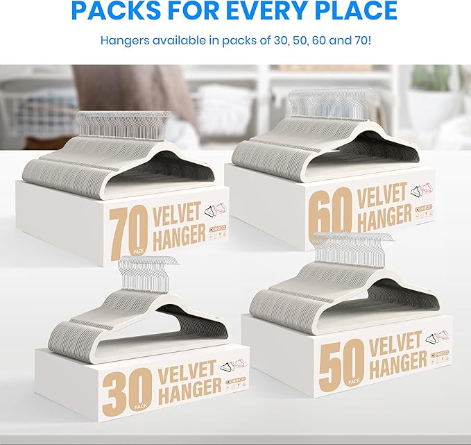 Simple Deluxe Velvet Hangers 30 Pack, Non-Slip Clothes Hangers with Shoulder Notches, 360° Swivel Hooks, Heavy Duty Coat Suit Hangers for Closet Space Saving, White