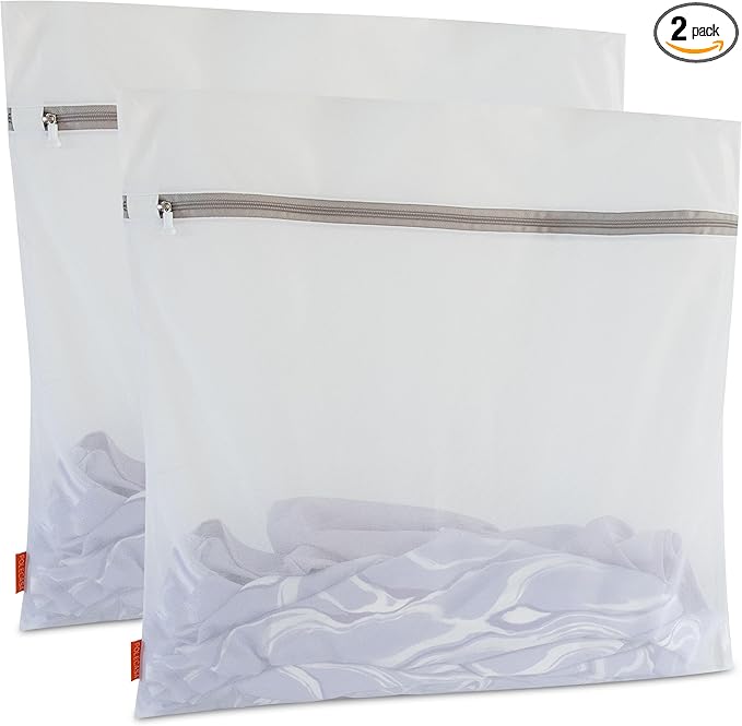 Polecasa 2Pcs 24 x 24 Inches Extra Durable Fine Mesh Laundry Bags with Sturdy Zipper for Delicates, Extra Large Laundry Room Essentials for College, Dorm (2 X-Large)