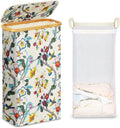 efluky Slim Laundry Basket with Lid, Narrow Laundry Hamper with Removable Bag, Skinny Dirty Clothes Basket with Bamboo Handles for Bathroom, Bedroom & Laundry Room, 75L Floral