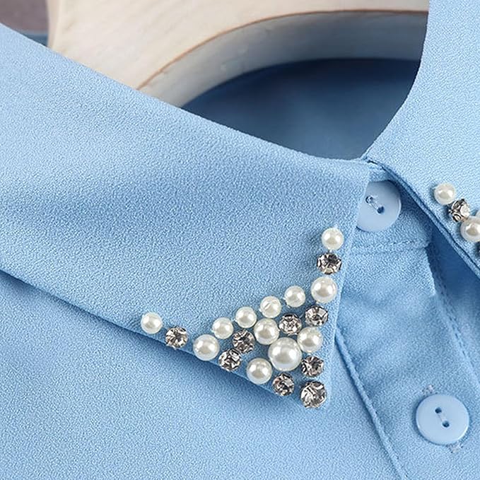 Chiffon Beading Half-Shirt Blouse Detachable Lace Fake Collars Dicky Collar Faux Collar for Women Girls