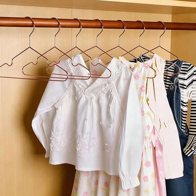 Rose Gold Metal Wire Baby Children Kids Hangers,30 Pack Non Slip Toddler Infant Clothes Hangers,12.5" Heavy Duty Space Saving Display Storage Shirt Coat Slacks Hangers