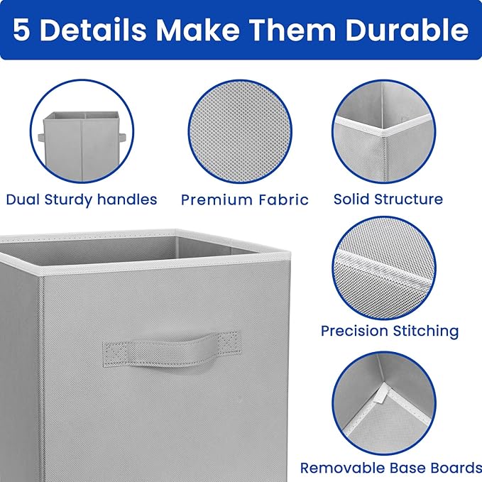 Criusia Storage Cubes, 11 Inch Cube Storage Bins for Shelves (10 Pack), Fabric Collapsible Storage Bins with Dual Handles, Foldable Cube Baskets for Clothes, Closet Organizers and Storage Box (Grey)