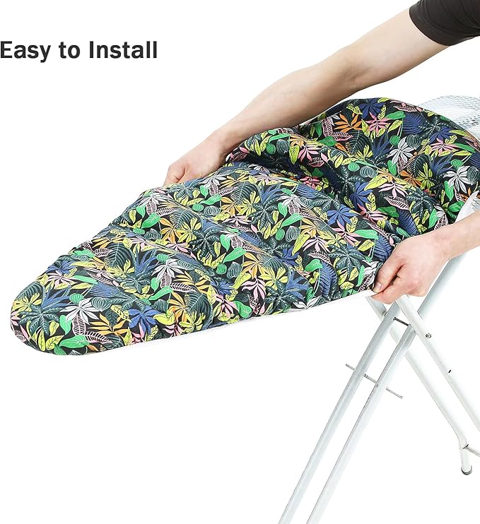 Ironing Board Cover and Pad Standard Size 15 x 54,3 Pairs of Hook and Loop Fastener Straps,Elastic Edges,2 Layers Ironing Board Cover with Thick Padding (C Pattern)