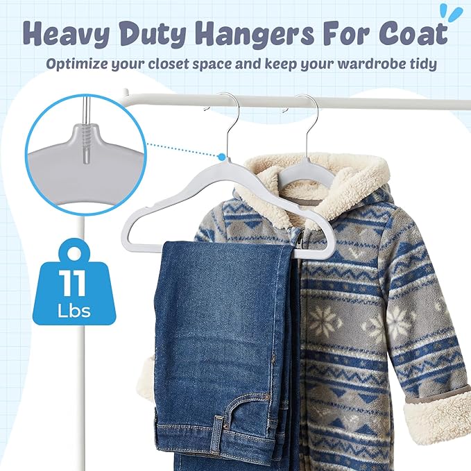 HOUSE DAY 11.4 Inch Baby Hangers 50 Pack - Plastic Kids Hangers Space Saving Thin Profile, Children Closet Organizers with Rotatable Hook of 360°, Heavy Duty for Toddler Clothes Nursery - Gray