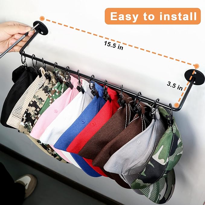 Hat Rack for Baseball Cap Organizer with 24 Hooks, Modern Metal Hats Storage Wall Mounted Caps Hanger for Closet Door Bedroom Entryroom Laundry, 2 Pack