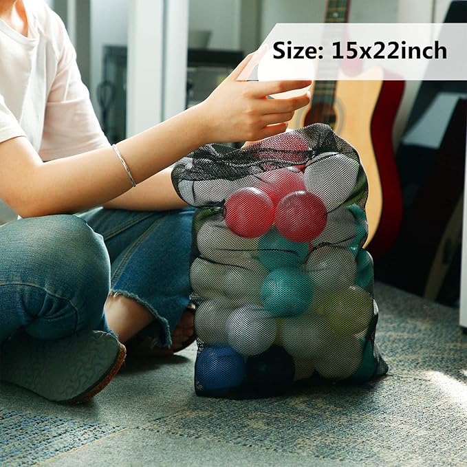 Frienda 6 Pieces Mesh Stuff Sack, 11 x 15 Inch Durable Nylon Drawstring Laundry Bag for Rinsing Beach Toys, Seashell Collecting, Mesh Bags and Travel(Black)