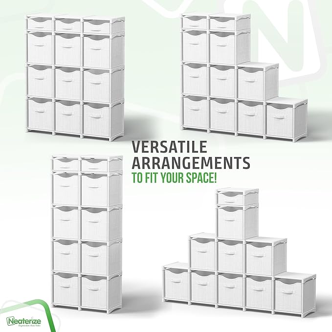 12 Cube Storage Organizer With Bins Included - Closet Storage With 12 Storage Bins - Easy To Assemble Storage Unit With Drawers - Closet Organization For Clothes, Bedroom, Nursery, & Toys (White-Grey)