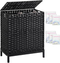Laundry Hamper with Lid, 112 L Handwoven Rattan Wicker Laundry Basket, 2 Removable Liner Bags Metal Heightened Feet, 6 Mesh Bags, 2 Section Large Clothes Hamper for Bathroom Bedroom, Black