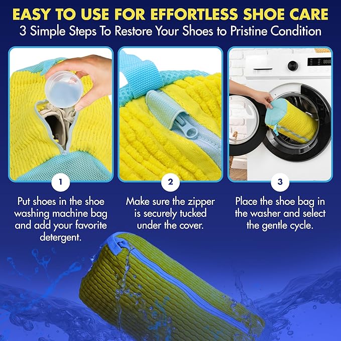 2 Pcs Shoe Washing Machine Bag – 360° Deep Clean, Reusable Laundry Bag for Washer and Dryer–Sneaker Cleaner Bag (Yellow)
