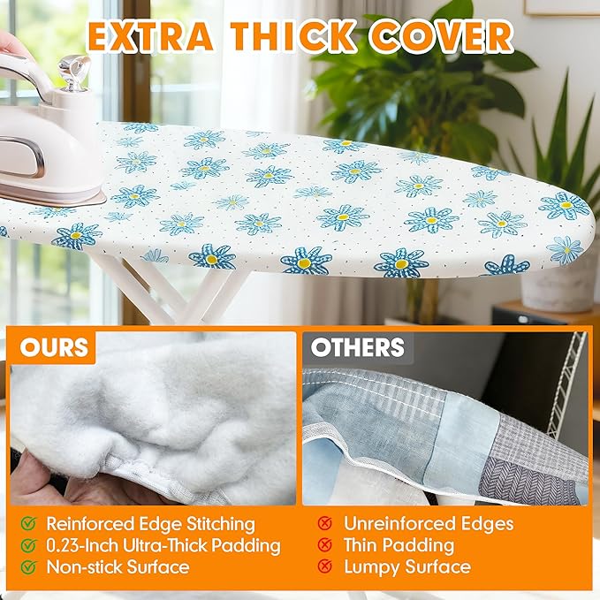 Ironing Board Cover and Pad, 21x54 Extra Large Thick Iron Padding, Scorch & Stain Resistant Ironing Board Cover, Heavy Duty Iron Board Padded with Adjustable Fasteners Durable Elastic Edge, Daisy