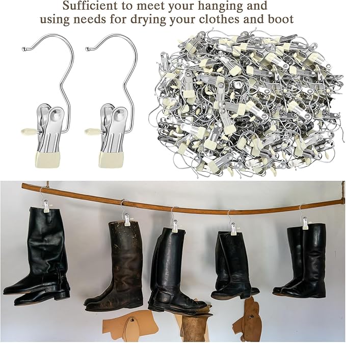 Yinder Boot Hangers Clips Laundry Hooks Hanging Stainless Steel Clothes Pins Portable Hangers for Closet Travel Socks Pants Handbags Hats Towels (Beige,75 Pcs)