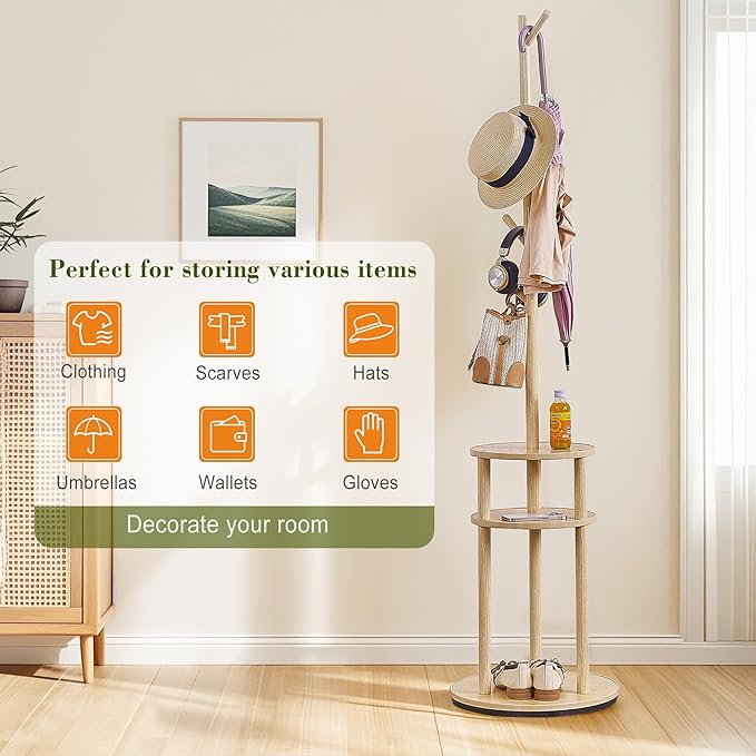 VECELO Coat Rack Freestanding, Entryway Hanger Stand, Umbrella Holder