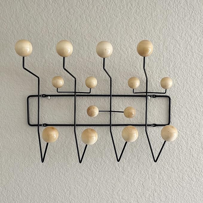 Pop Wood Ball Coat Rack Natural Black Frame
