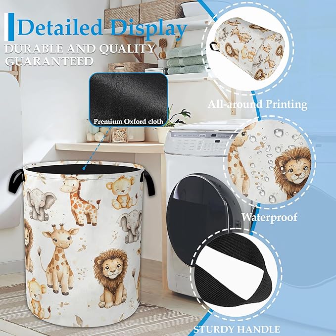 Wild Animal Forest Laundry Basket Collapsible Laundry Hamper, Oxford Cloth Storage Bin for Room/Bathroom/Bedroom/Dormitories 16" X 20.8"