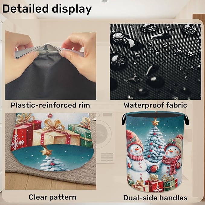 Cute Winter Snowman Laundry Basket - Heavy Duty 60L Dirty Clothes Organizer, Water Resistant Foldable Hamper for Men Women