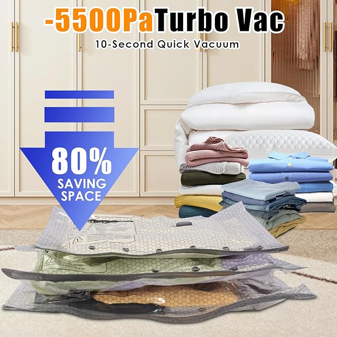12 Pack Travel Vacuum Storage Bags with Rechargeable Wireless & Hand Pump, Portable Space Saver Bags for Travel & Home, Vacuum Compression Packing Seal for Clothes, Blankets, Seasonal Storage