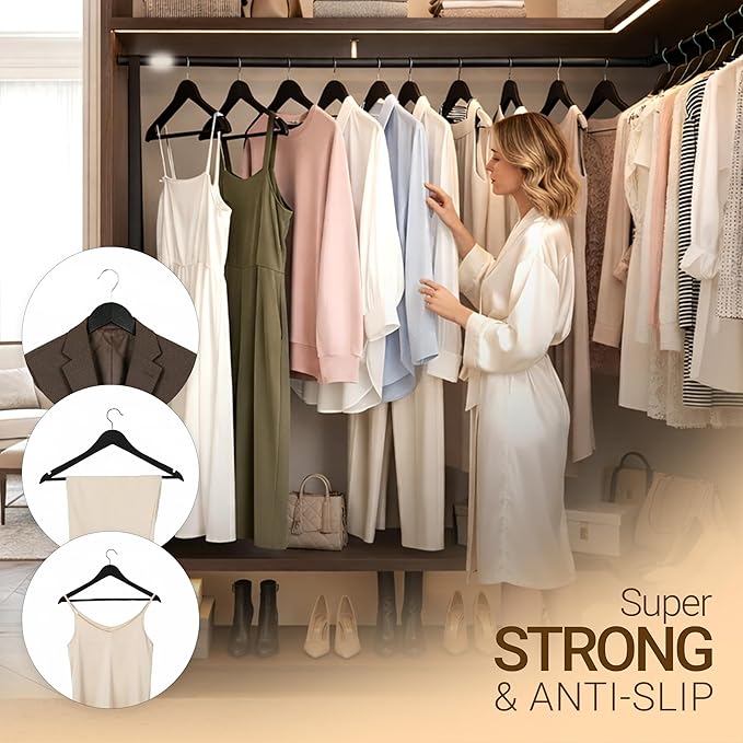 Utopia Home Premium Wooden Hangers 30 Pack - Durable & Slim Coat Hanger - Suit Hanger with 360-Degree Rotatable Hook - Wood Hangers with Shoulder Grooves (Black Color)