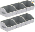 Storage Bins for Shelves - Small Trapezoid Closet Shelf Organizer, Fabric Organization Bins with Handles, Storage Baskets for Clothes, Towel, Purse, 6 Pack, Light Gray