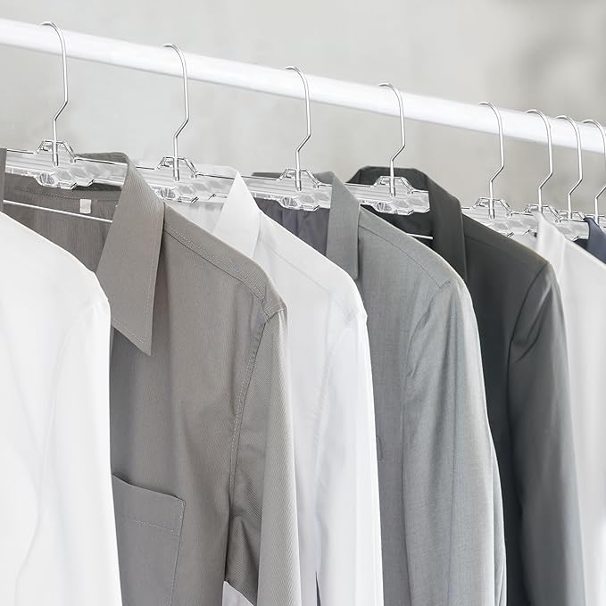 Lifemaster Clear Plastic Hangers - 50 Pieces 14 Inches Anti-Slip Space-Saving, Closet Organization Solution - Pants, Trousers, Skirts, Jeans Hangers with 360° Swivel Hook and Adjustable Clips - Clear