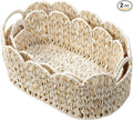 Wicker Scalloped Basket Set of 2,Woven Storage Baskets for Shelves,Closet,Laundry,Gifts,Towels,Books,Toys,Waterproof Boho Decor Basket for Organizing
