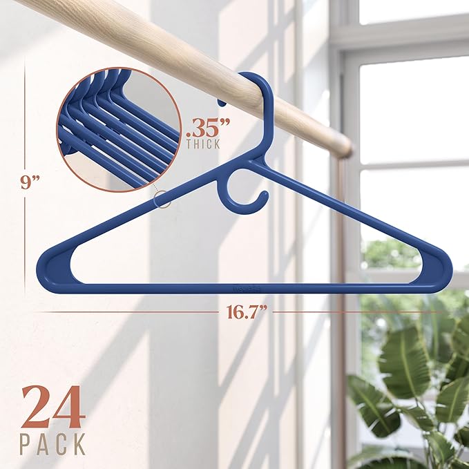 NEATERIZE Ultra Heavy Duty Plastic Clothes Hangers - Navy - Durable Coat, Suit and Clothes Hanger. Perchas De Ropa (24 Pack - Navy)