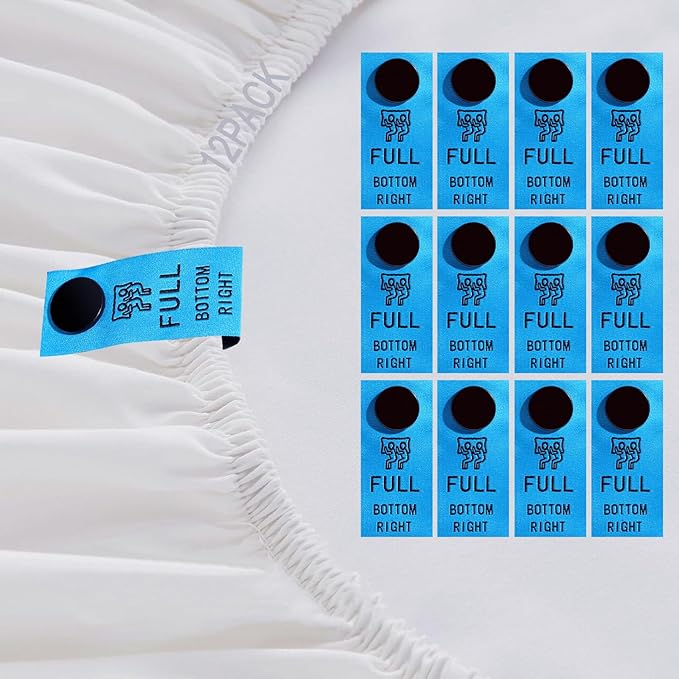 SheetSnaps Full Size Bed Sheet Labels – 12-Pack Snap-On Color Tags for Full Sheets – Blue – Washable Linen Closet Organizer, Sheet Corner Identifier, Easy Bed-Making for Full Beds