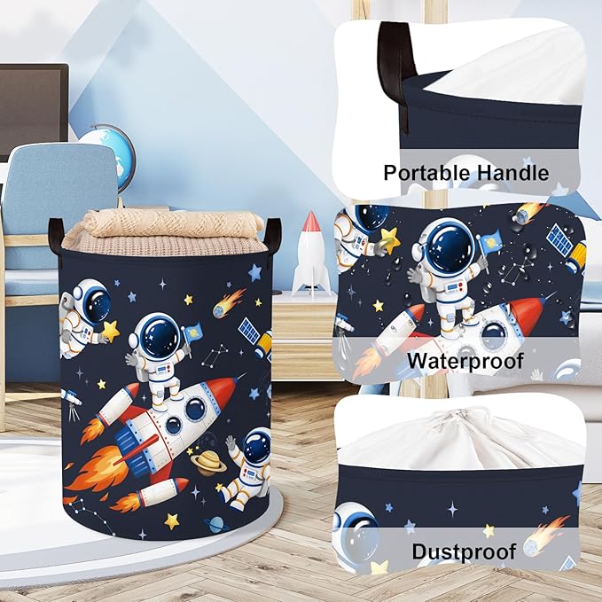 Clastyle Cosmic Space Planet Laundry Basket Star Kids Clothes Book Storage Basket Gift Toy Box for Bedroom Decor,Astronaut,36x45 cm