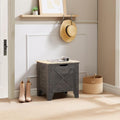 VECELO 17.7" Storage Bench, Entryway Shoe Ottoman, Farmhouse Style Bench with Handwoven Cushion and Metal Safety Hinges, for Bedroom, Living Room, Entryway, Gray