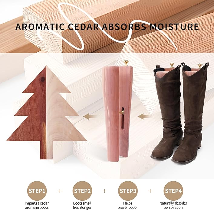 Cedar Boot Tree for Tall & Cowboy Boots, Adjustable Boot Stretcher Calf, 100% Natural Cedar, Reduce Creases Sagging