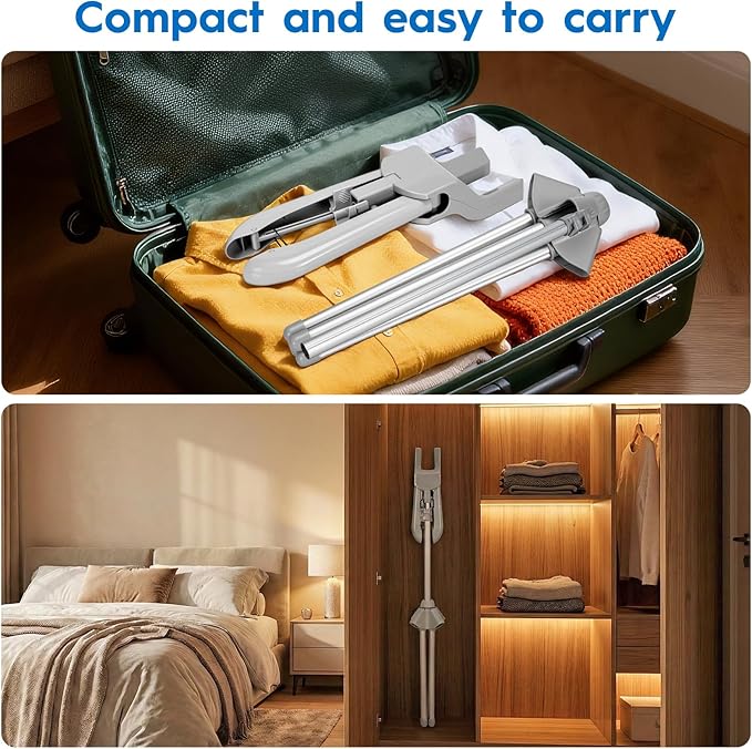 Steamer Stand for Clothes with Ironing Gloves & Carrying Bag Portable Adjustable Garment Steamer Stand Handheld Steamer Hanger Rack for Travel Home, Grey