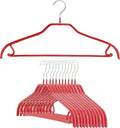 Mawa by Reston Lloyd Silhouette Series Non-Slip Space Saving Clothes Hanger with Bar & Hook for Pants and Skirts, Style 41/FRS, Set of 12, Red