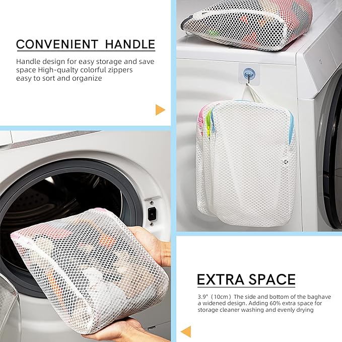 COMLIFE Set of 2 Delicates Honeycomb Mesh Laundry Bag，Use YKK Zipper，with Handle, Extra Large Opening, Baby Products, Face Cleansing Pads,Socks, Fine Knitwear Mesh Wash Bags (Blue)