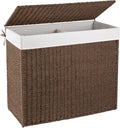 OIAHOMY Large Laundry Hamper with Lid, 35.7 Gal (140L) Wicker Hamper with Removable Liner Bag, Handwoven Clothes Basket with Handles, Foldable Paper Rope Basket for Laundry Room, Bedroom-Brown