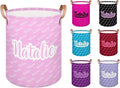 Personalized Laundry Basket, Custom Gift Laundry Hamper, Collapsible Nursery Waterproof Laundry Baskets, Dirty Clothes Toy Hamper with Handles Name Pink