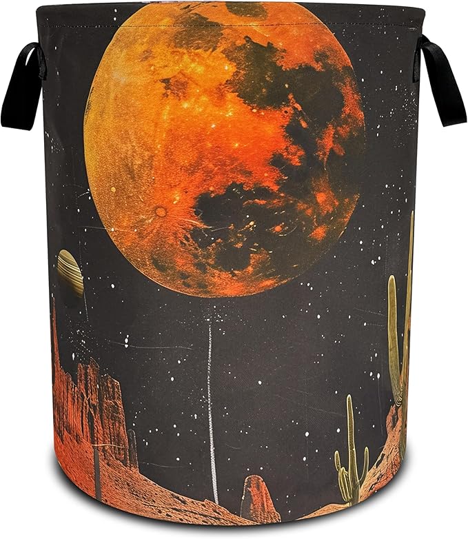Full Moon Laundry Basket Desert Cactus Foldable Oxford Cloth Funny Tote Bag Laundry Hamper Clothes Storage Bucket Toy Organizer For Bathroom/Laundry Storage/Bedroom 18.9x16.5 Inch