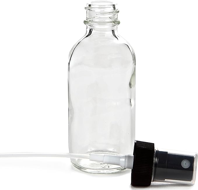 Vivaplex, 6, Clear, 2 oz Glass Bottles, with Black Fine Mist Sprayers