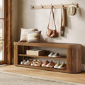 Tribesigns 47.2" Wooden Entryway Bench with 2-Tier Shoe Storage, Farmhouse Dining Bench with Adjustable Foot Pads, End of Bed Stool for Bedroom, Hallway, Living Room, Dining Room, Rustic Brown