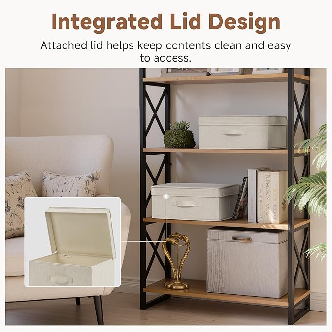 StorageWorks Closet Storage Bin with Lids, Decorative Storage Boxes with Handle, Fabric Storage Bins for Clothes, 15" x11¼x 6¼", Beige, 2-Pack