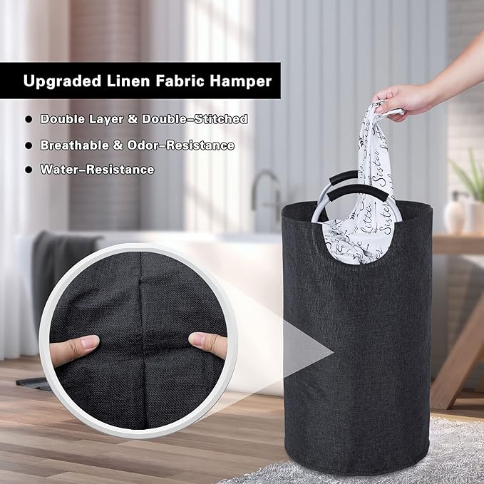 Heavy Duty Laundry Hamper Bag Collapsible, Tall Laundry Basket with Sturdy Handles, Fabric Dirty Clothes Bin for Laundry, College Dorm, Boys, Man, Durable Two-Layer – 90L Black