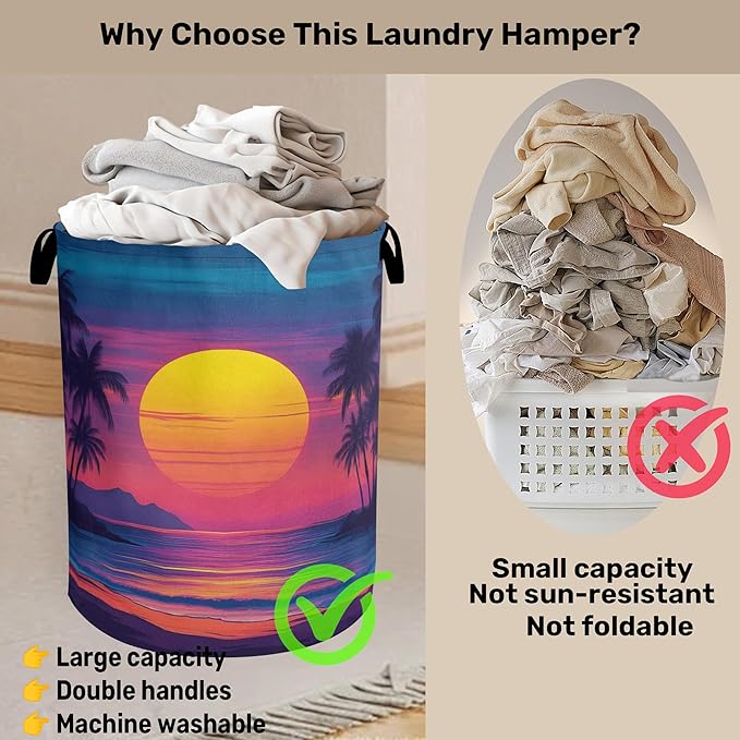 Hawaiian Sunset Foldable Laundry Hamper - Waterproof Fabric Storage Basket with Handles, Clothes Hampers for Laundry,Bedroom,Dorm