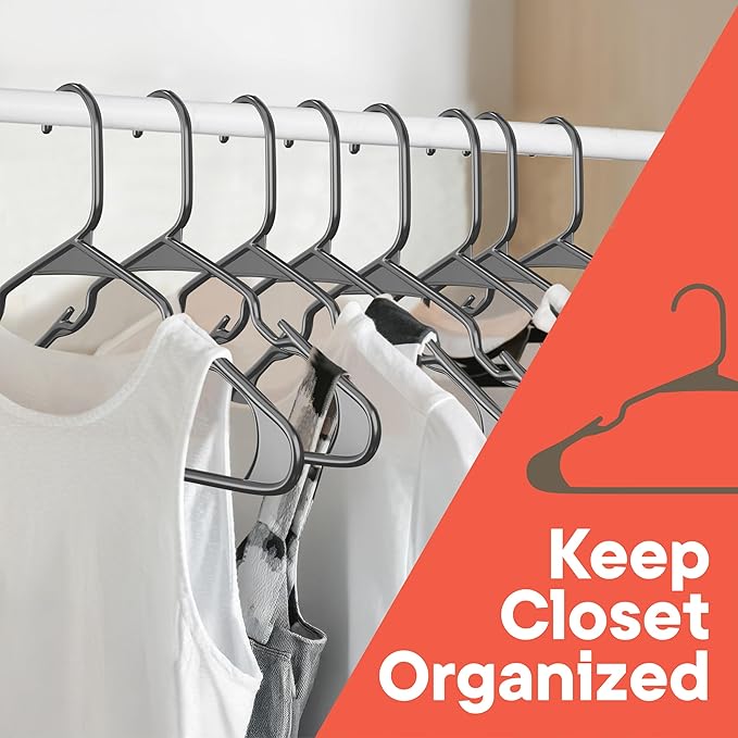 Gray Plastic Hangers 200 Pack– Heavy-Duty Plastic Hangers Slim and Space-Saving, Durable and Lightweight PP with Non-Slip Shoulder Notches for Slip Dresses, Suits, Jackets & Camisoles