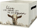 Rustic Goat Storage Bins & Boxes with Handles, Farmhouse Goat Foldable Basket for Organizing, Live Like Someone Left the Gate Open Collapsible Storage Basket for Bedroom Bathroom Clothes Toys