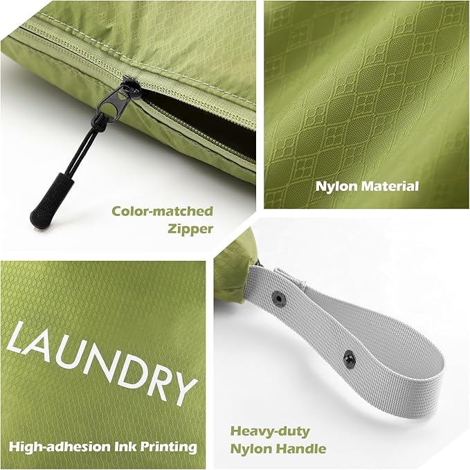 WiseBoy 2 Pack Laundry Bags, Washable Wet Dry Bag, Travel Laundry Bag Dirty Clothes Organizer, Swimming Yoga Bathing Suit Workout Wet Dry Bag - Green
