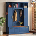 Versatile Hall Tree with Golden Hooks and 2 Doors, 5-in-1 Wood Coat Rack Entryway Shoe Cabinet with Bench& Adjustable Shelves, Functional 59'' Wide Hall Tree for Entrance Hallway